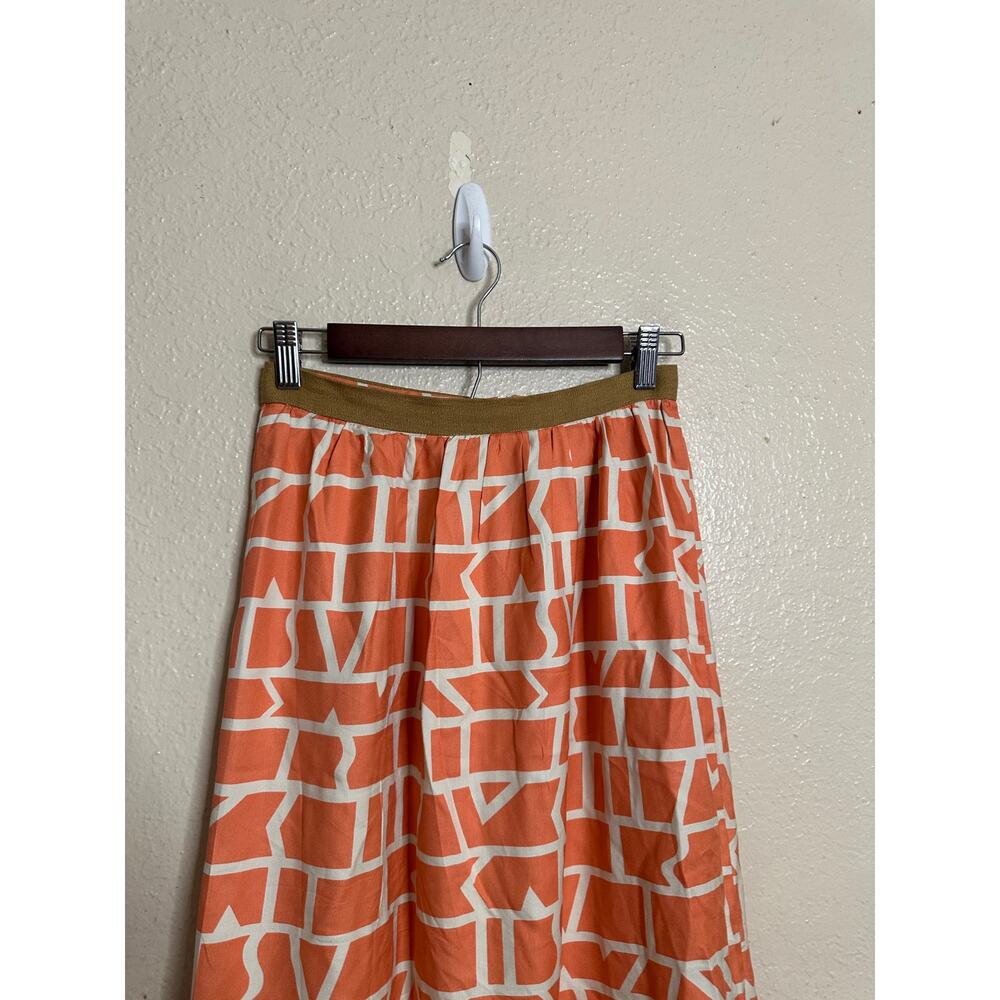 Dusen Dusen Geometric Grid Print Midi Skirt size XS Coral Peach Ivory - Picture 4 of 10